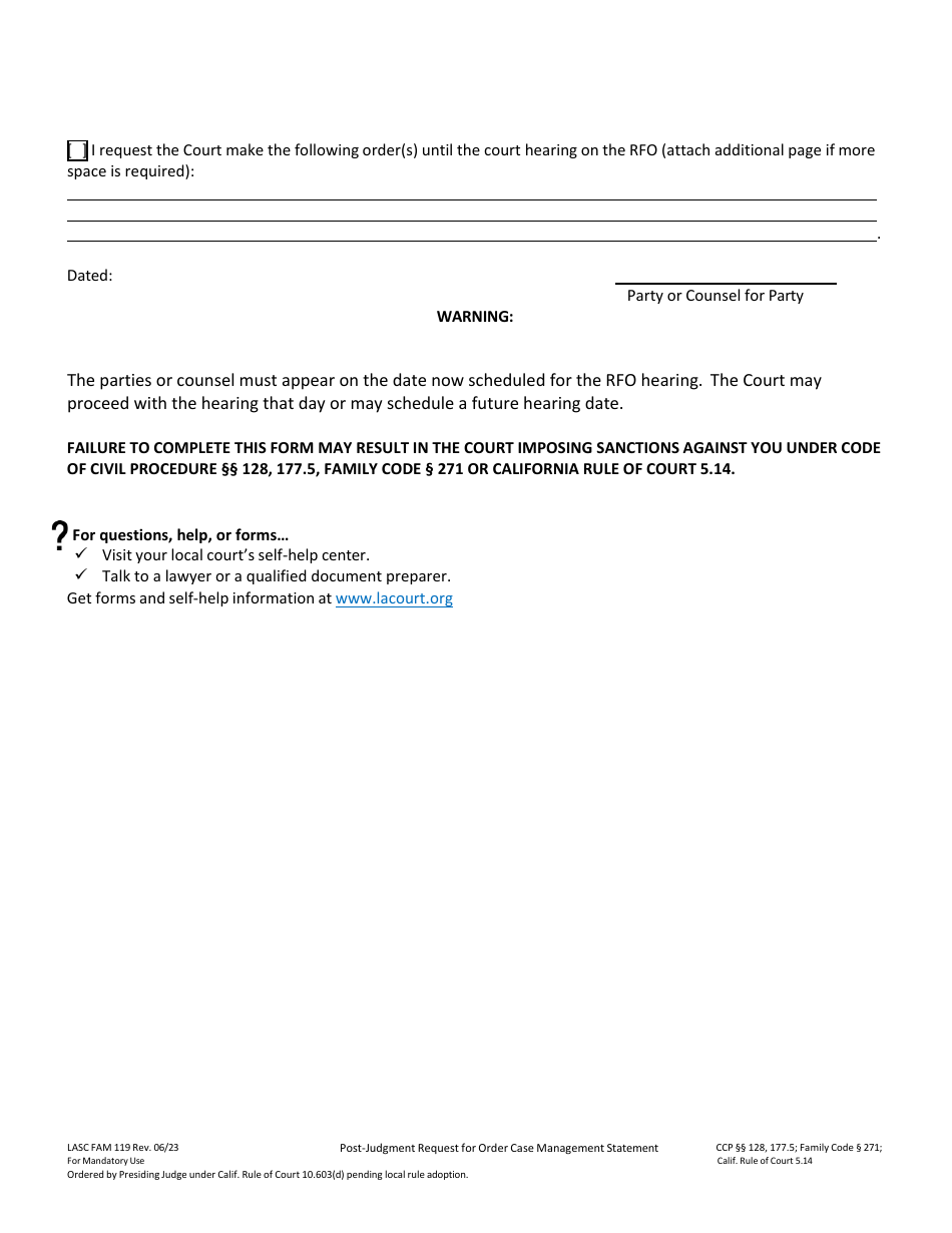 Form FAM119 Download Fillable PDF or Fill Online Post-judgment Request ...