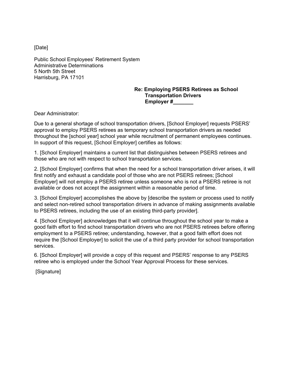 Pser Form.pdf Pennsylvania Employing Psers Retirees as School Transportation Drivers ...