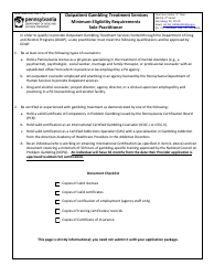 Document preview: Form DDAP-EFM-1301 Outpatient Gambling Treatment Services Minimum Eligibility Requirements Sole Practitioner - Pennsylvania