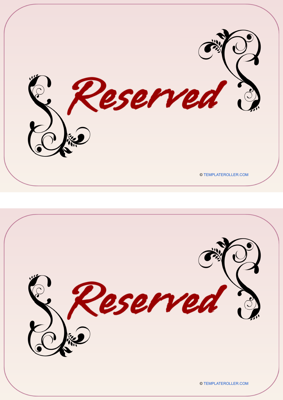 Reserved Sign Template - Beige, Page 1