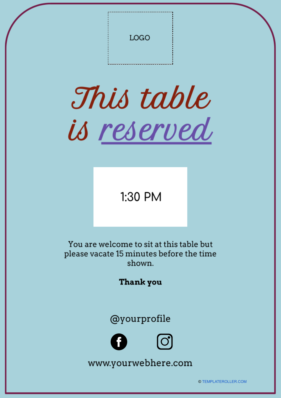 Reserved Sign Template - Blue