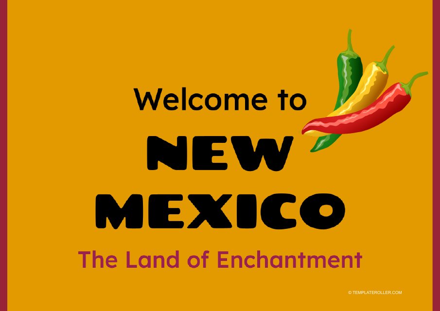 New Mexico sign template with southwestern design and desert landscape.