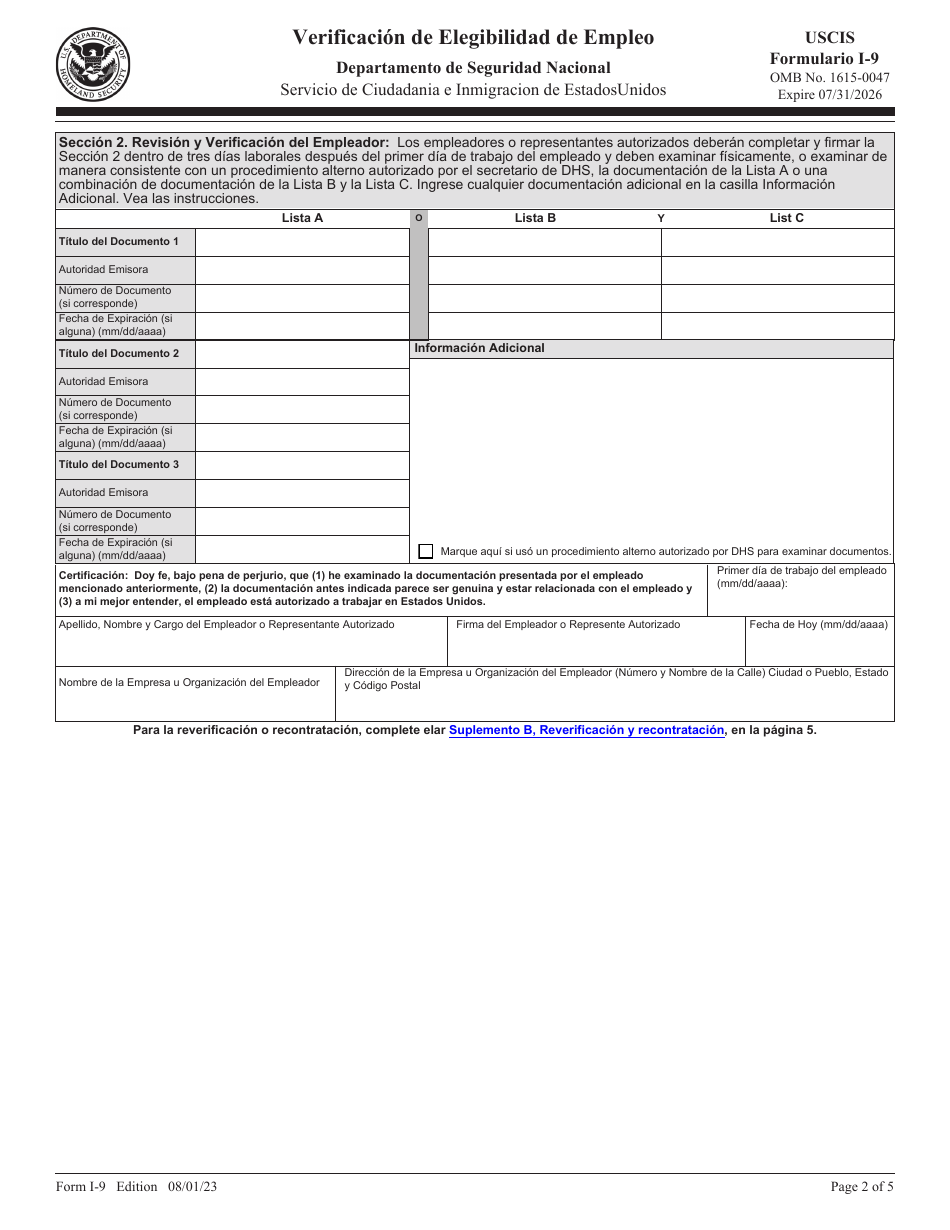 USCIS Formulario I-9 - Fill Out, Sign Online and Download Fillable PDF ...