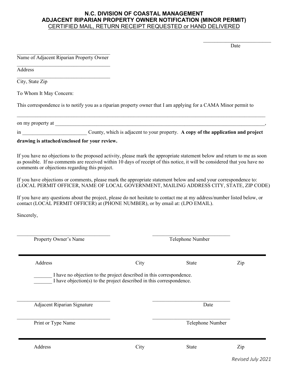 Form EB1952 Application for CAMA Minor Development Permit - North Carolina, Page 7
