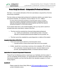 Document preview: Home Study Enrollment - Independent Professional Evidence - Vermont