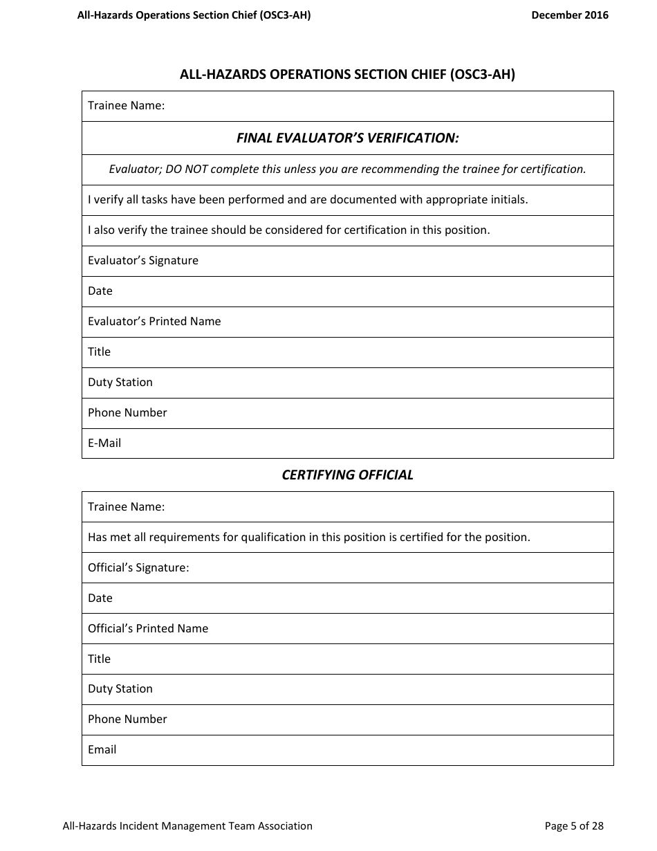 Task Book for the Position of Type 3 All-hazards Operations Section Chief (Osc3-ah) - Washington, Page 5