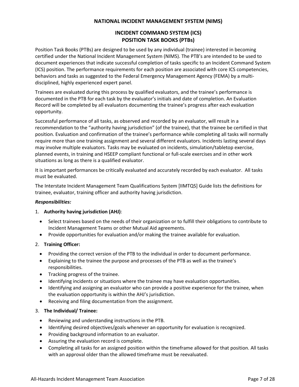 Task Book for the Position of Type 3 All-hazards Operations Section Chief (Osc3-ah) - Washington, Page 7