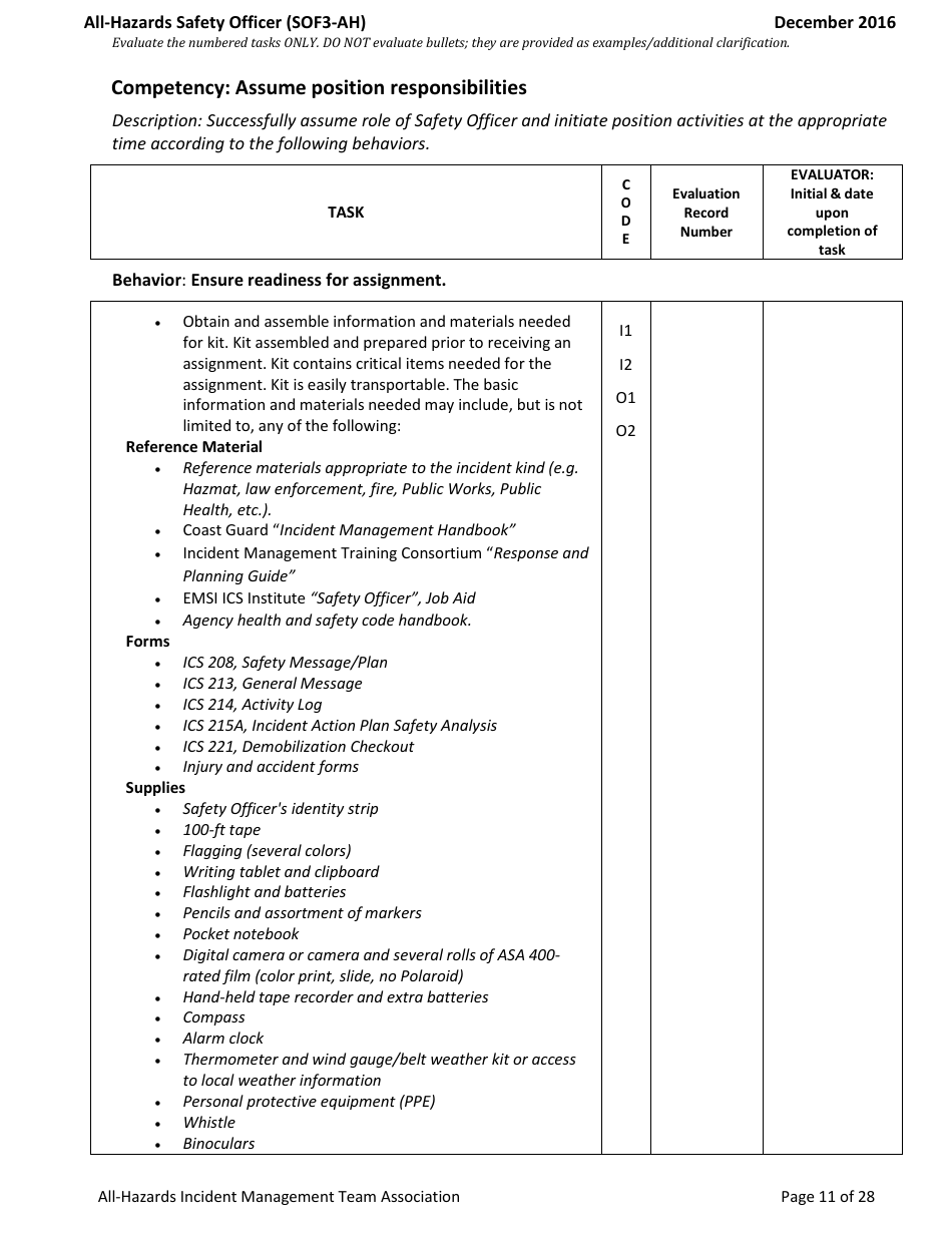Form SOF3-AH Task Book for the Position of Type 3 All-hazards - Safety Officer - Washington, Page 11