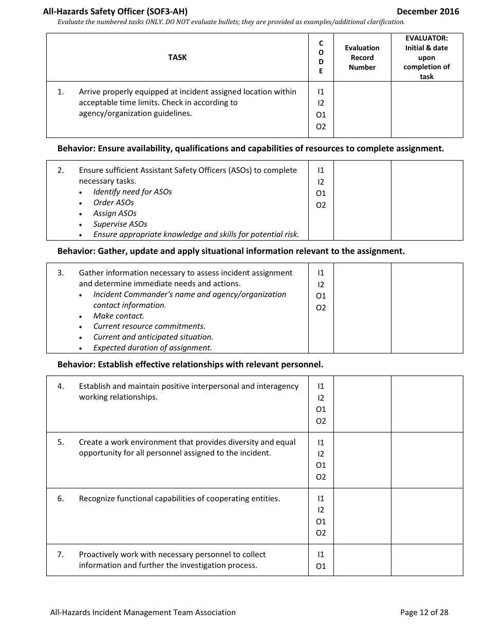 Form SOF3-AH Task Book for the Position of Type 3 All-hazards - Safety Officer - Washington, Page 12