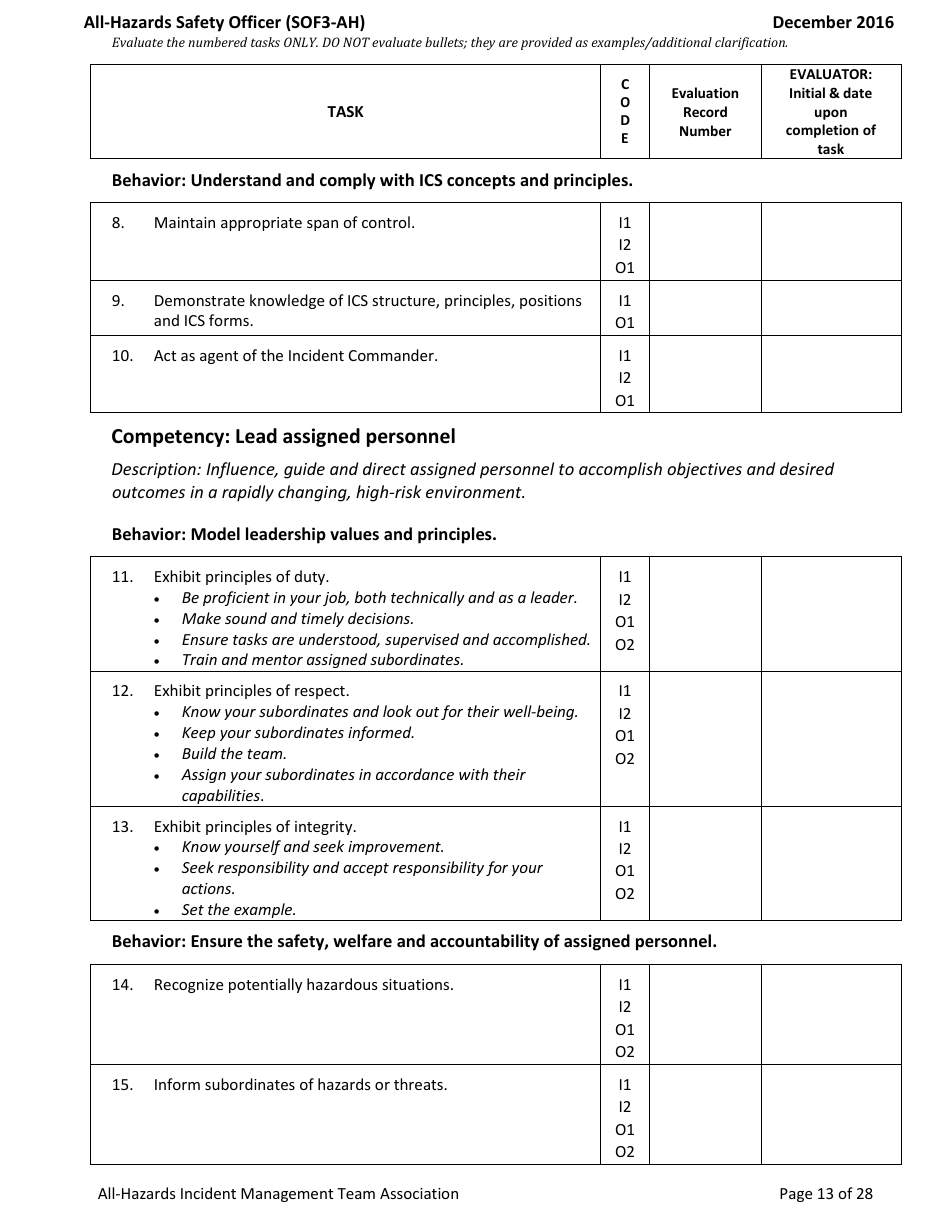 Form SOF3-AH Task Book for the Position of Type 3 All-hazards - Safety Officer - Washington, Page 13