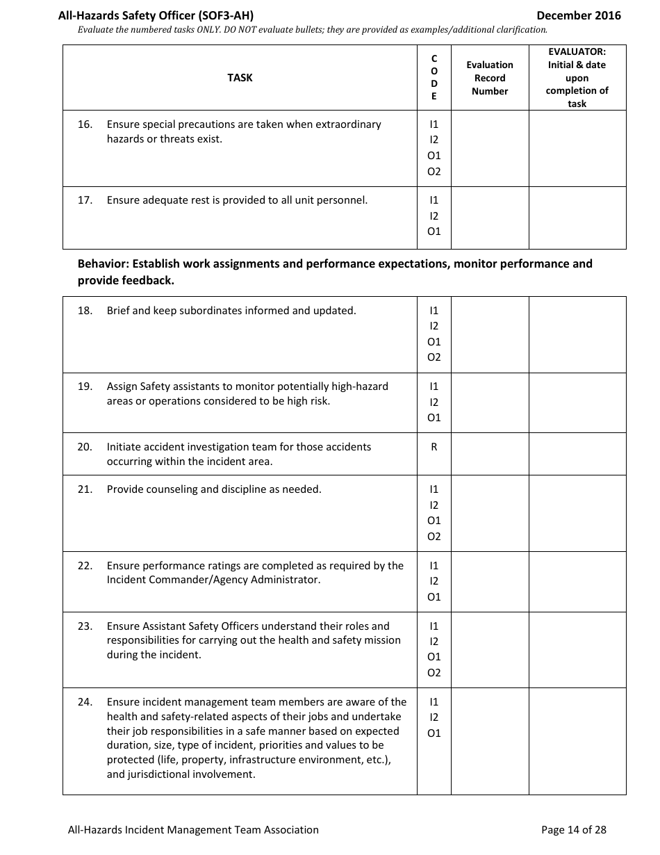 Form SOF3-AH Task Book for the Position of Type 3 All-hazards - Safety Officer - Washington, Page 14