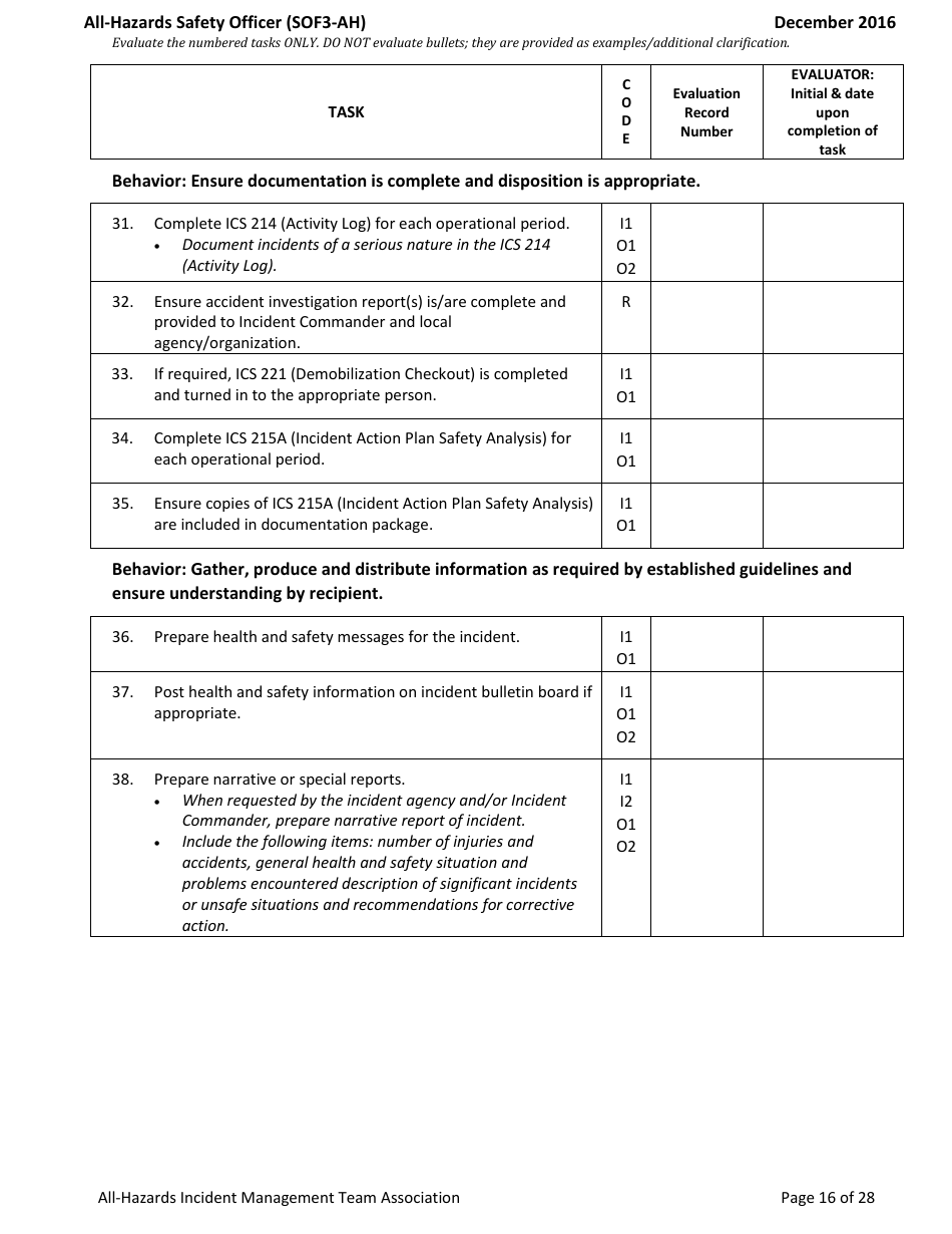 Form SOF3-AH Task Book for the Position of Type 3 All-hazards - Safety Officer - Washington, Page 16
