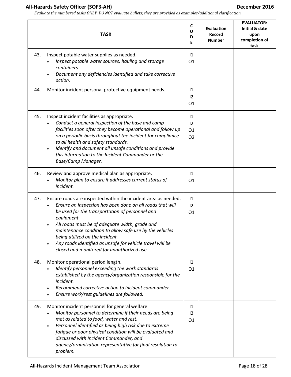 Form SOF3-AH Task Book for the Position of Type 3 All-hazards - Safety Officer - Washington, Page 18