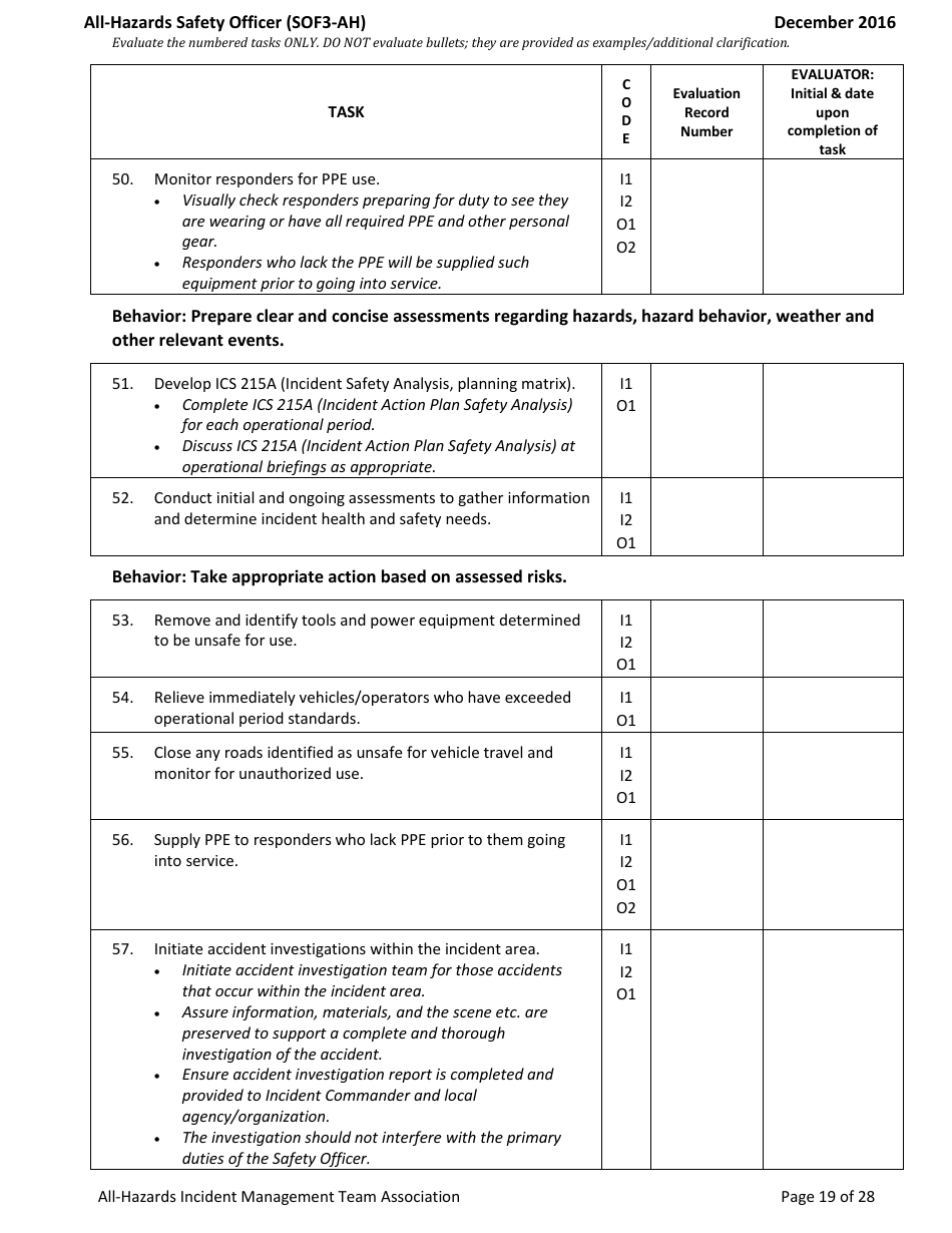 Form SOF3-AH Task Book for the Position of Type 3 All-hazards - Safety Officer - Washington, Page 19