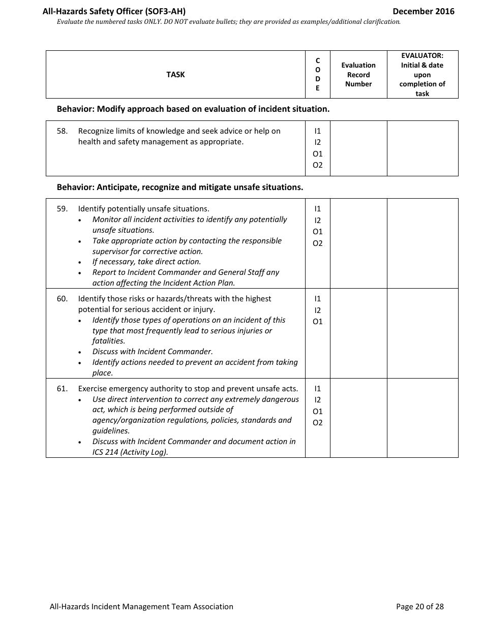 Form SOF3-AH Task Book for the Position of Type 3 All-hazards - Safety Officer - Washington, Page 20