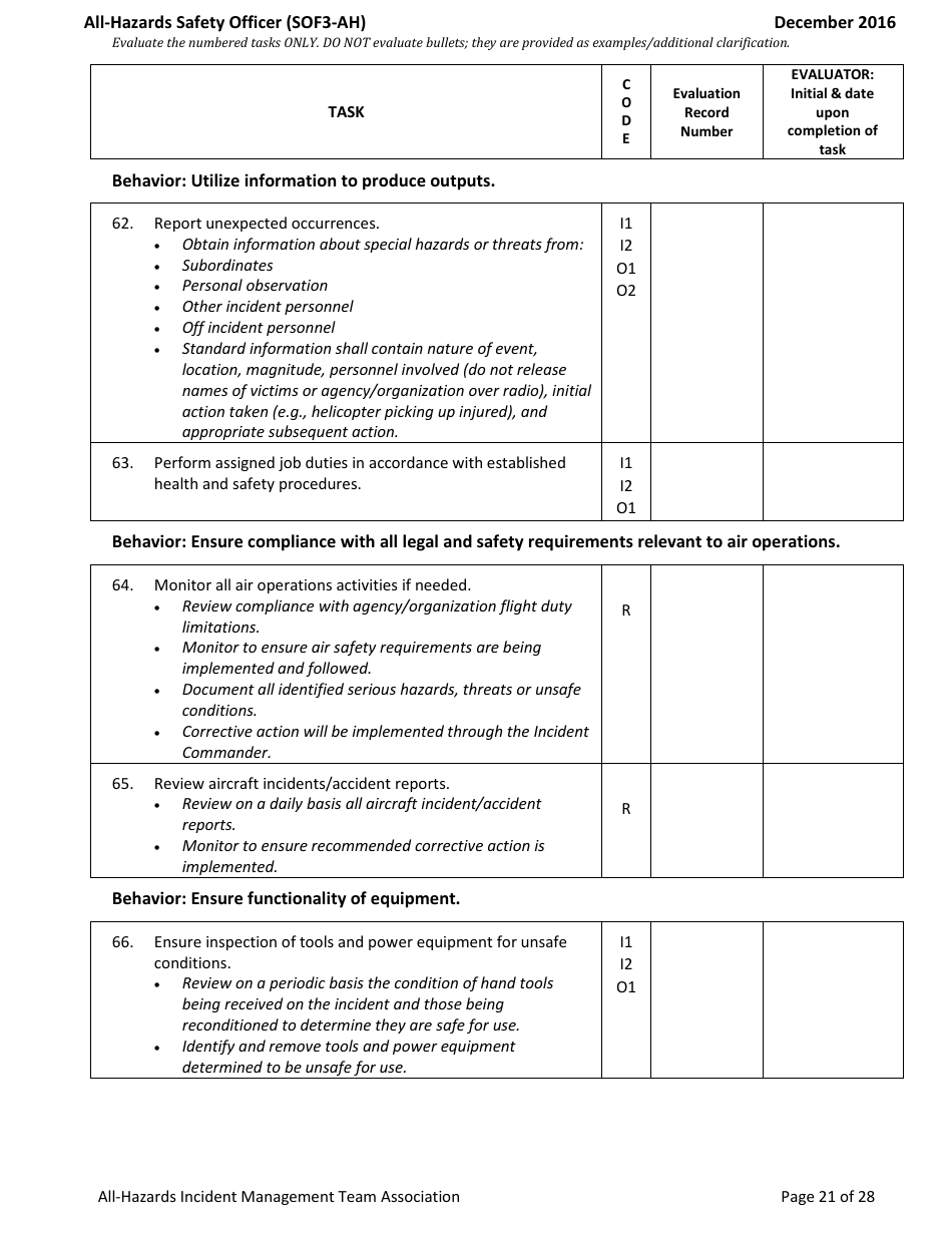 Form SOF3-AH Task Book for the Position of Type 3 All-hazards - Safety Officer - Washington, Page 21