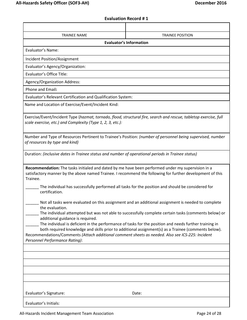 Form SOF3-AH Task Book for the Position of Type 3 All-hazards - Safety Officer - Washington, Page 24