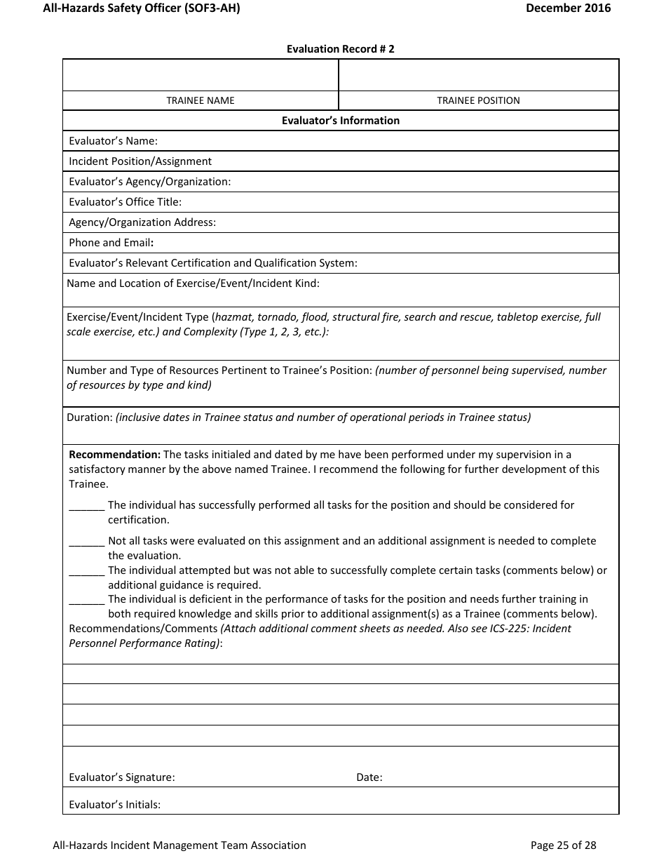 Form SOF3-AH Task Book for the Position of Type 3 All-hazards - Safety Officer - Washington, Page 25