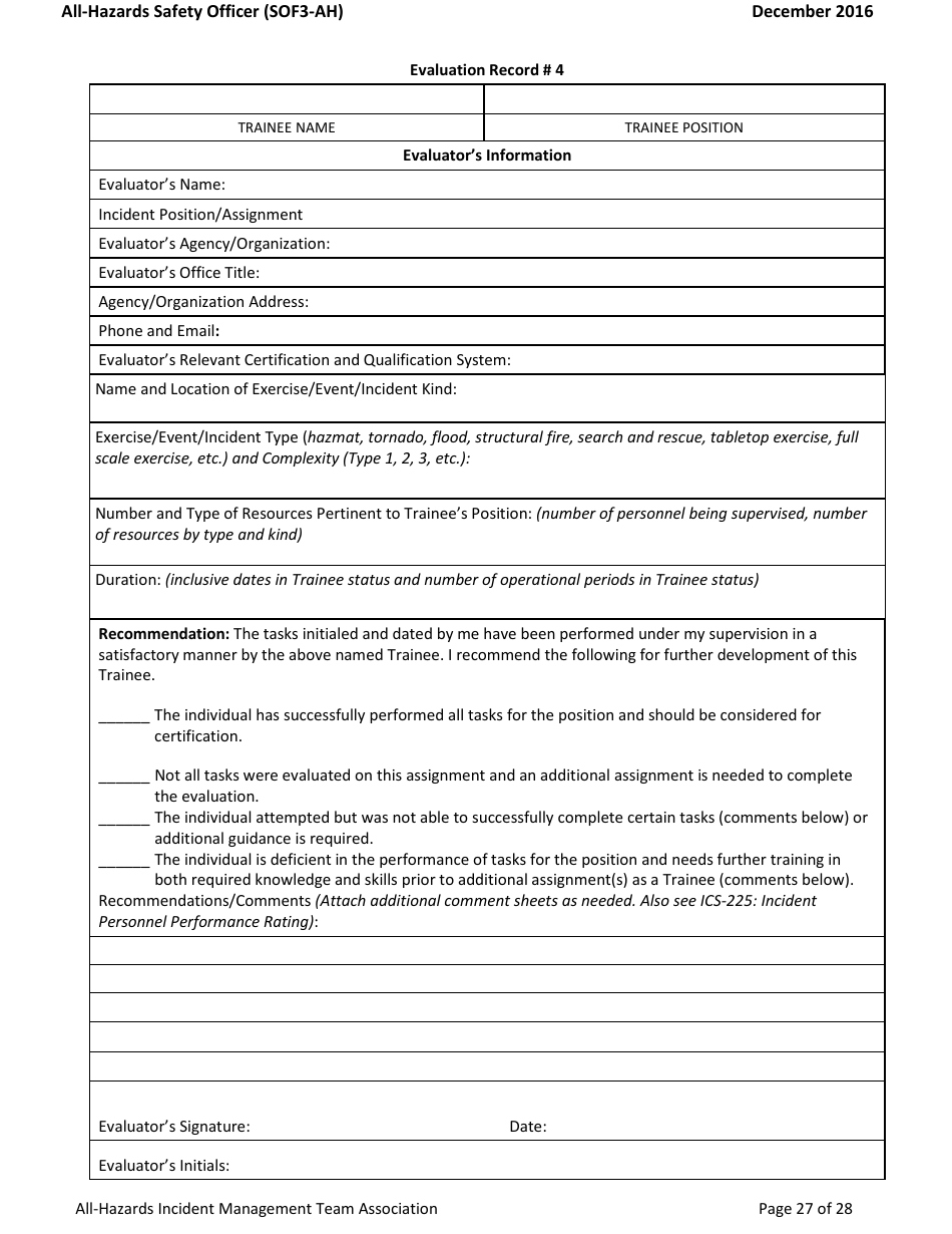Form SOF3-AH Task Book for the Position of Type 3 All-hazards - Safety Officer - Washington, Page 27