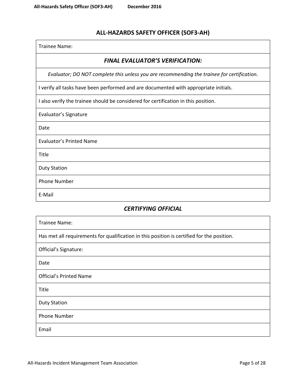 Form SOF3-AH Task Book for the Position of Type 3 All-hazards - Safety Officer - Washington, Page 5
