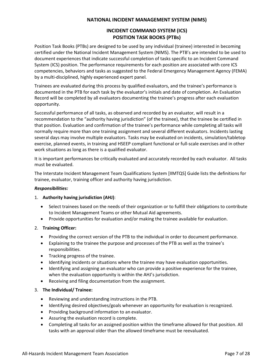 Form SOF3-AH Task Book for the Position of Type 3 All-hazards - Safety Officer - Washington, Page 7