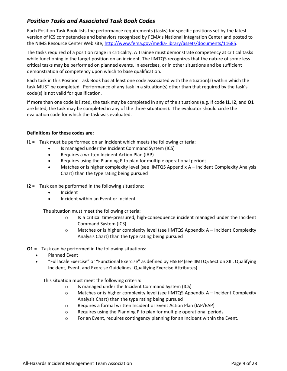 Form SOF3-AH Task Book for the Position of Type 3 All-hazards - Safety Officer - Washington, Page 9
