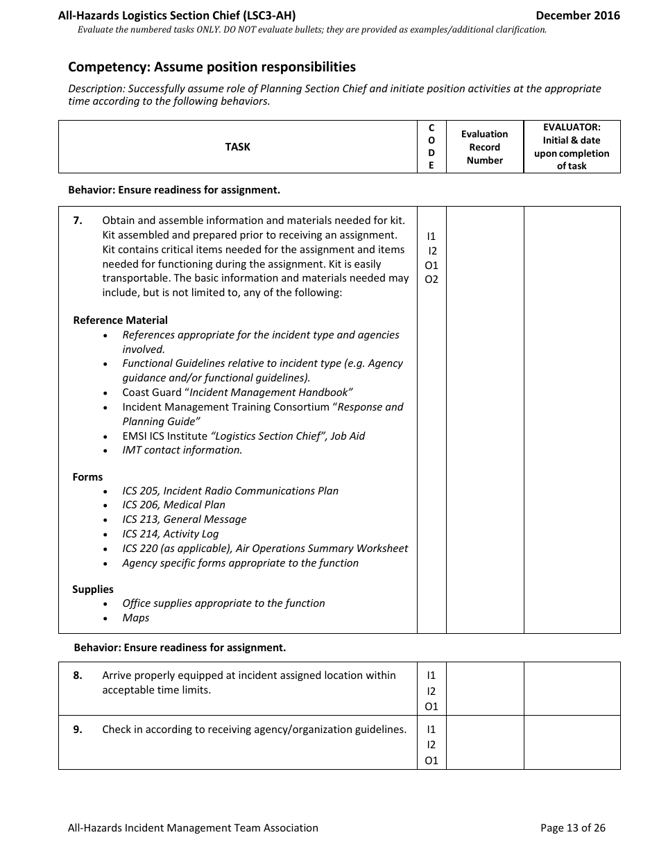 Task Book for the Position of Type 3 All-hazards Logistics Section Chief (Lsc3-ah) - Washington, Page 13