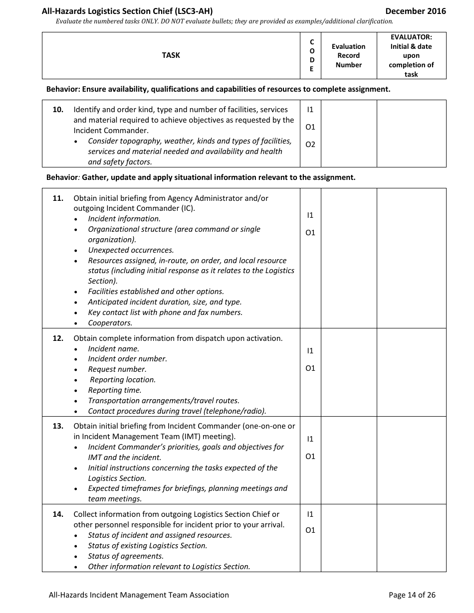 Task Book for the Position of Type 3 All-hazards Logistics Section Chief (Lsc3-ah) - Washington, Page 14