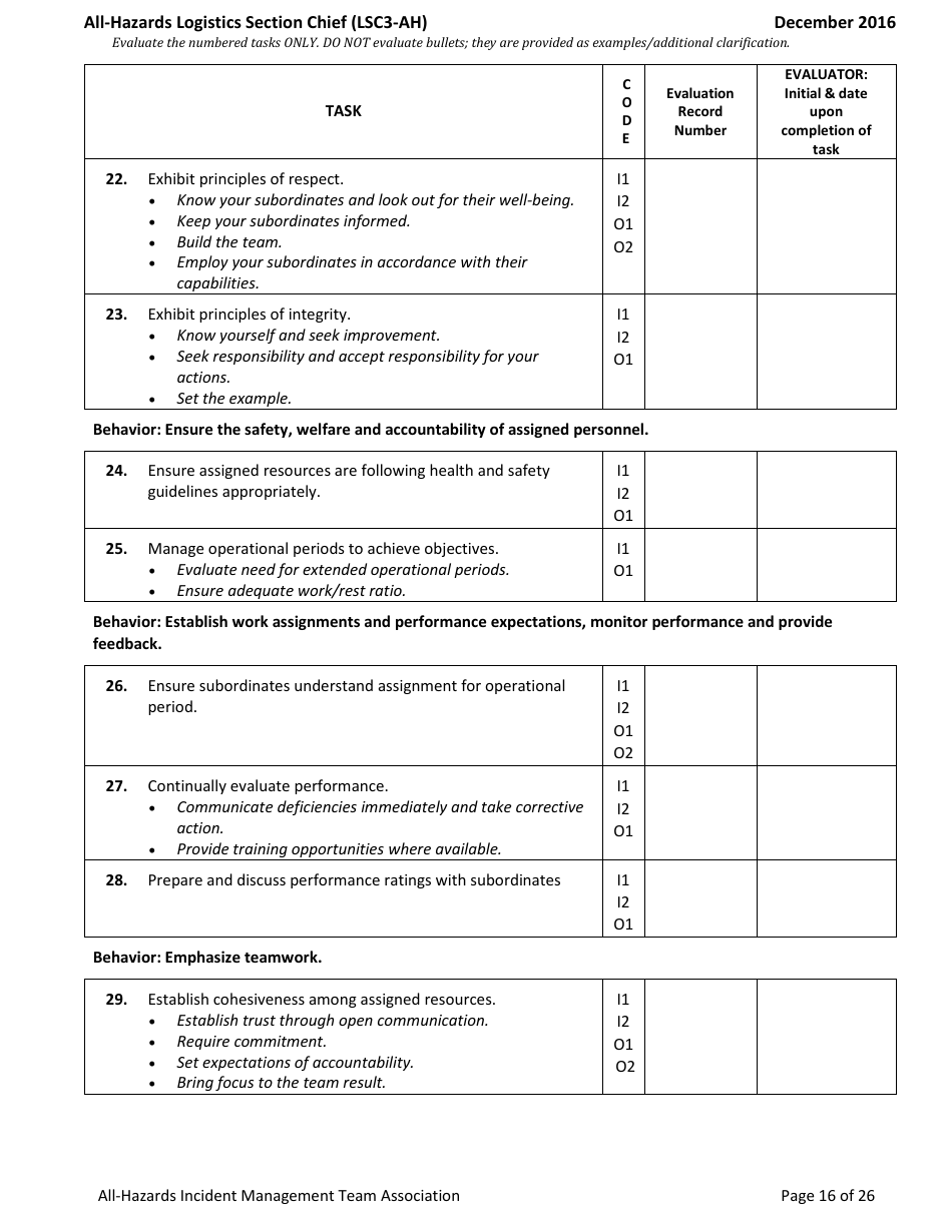 Task Book for the Position of Type 3 All-hazards Logistics Section Chief (Lsc3-ah) - Washington, Page 16