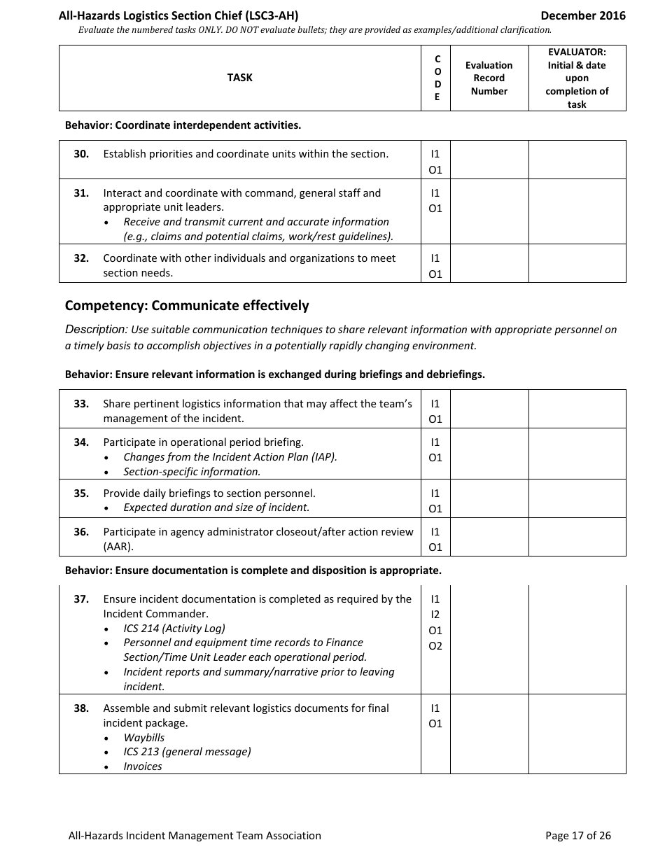 Task Book for the Position of Type 3 All-hazards Logistics Section Chief (Lsc3-ah) - Washington, Page 17