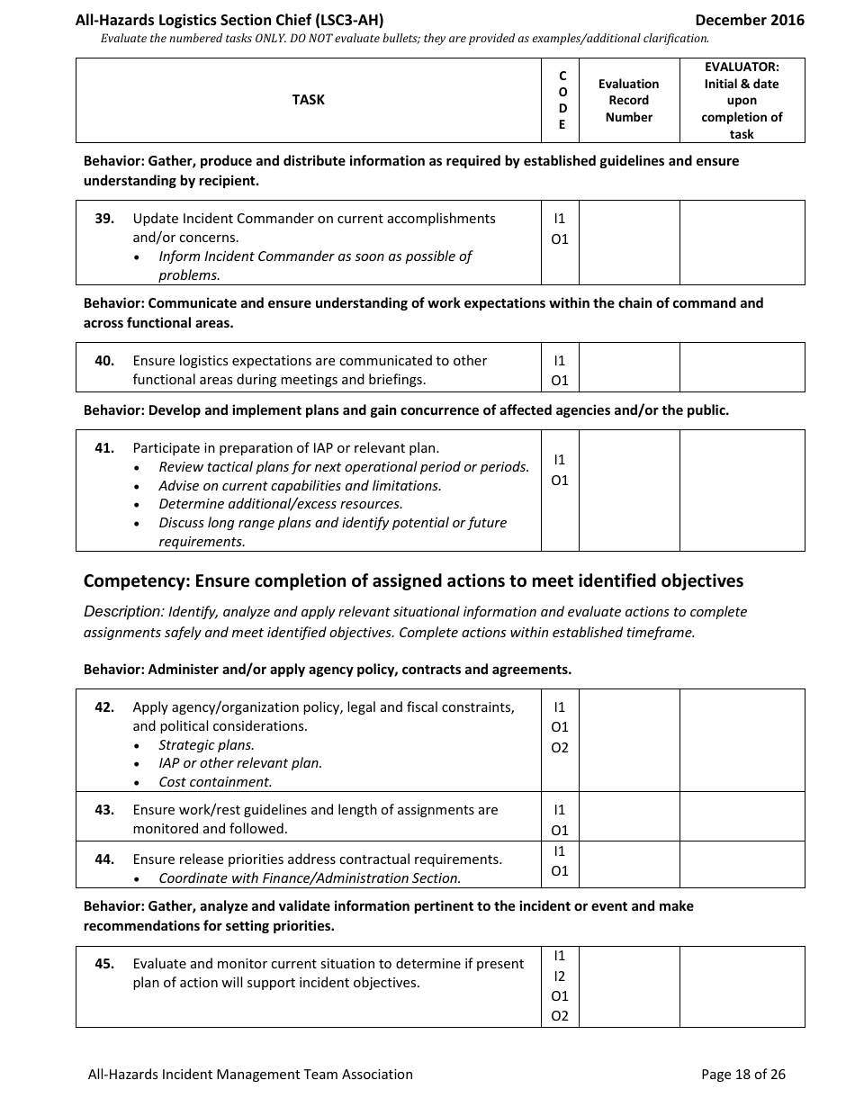 Task Book for the Position of Type 3 All-hazards Logistics Section Chief (Lsc3-ah) - Washington, Page 18