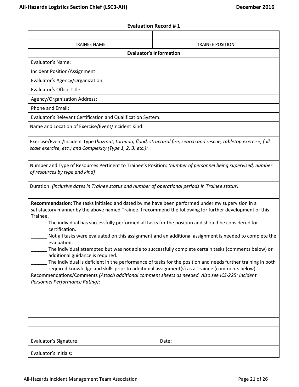 Task Book for the Position of Type 3 All-hazards Logistics Section Chief (Lsc3-ah) - Washington, Page 21