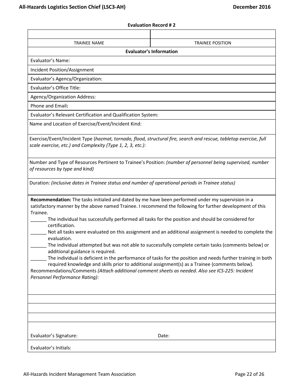 Task Book for the Position of Type 3 All-hazards Logistics Section Chief (Lsc3-ah) - Washington, Page 22