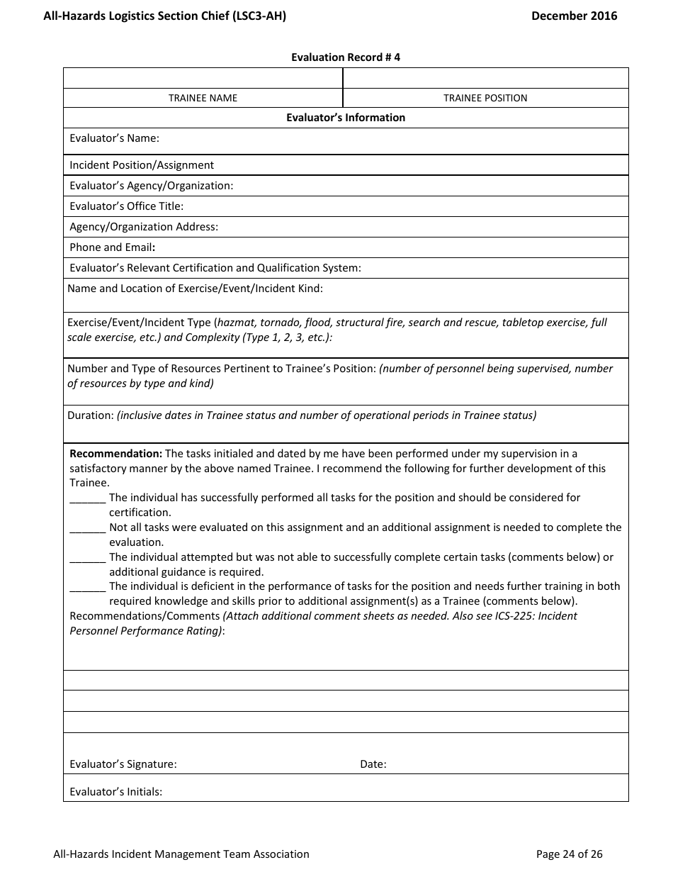 Task Book for the Position of Type 3 All-hazards Logistics Section Chief (Lsc3-ah) - Washington, Page 24