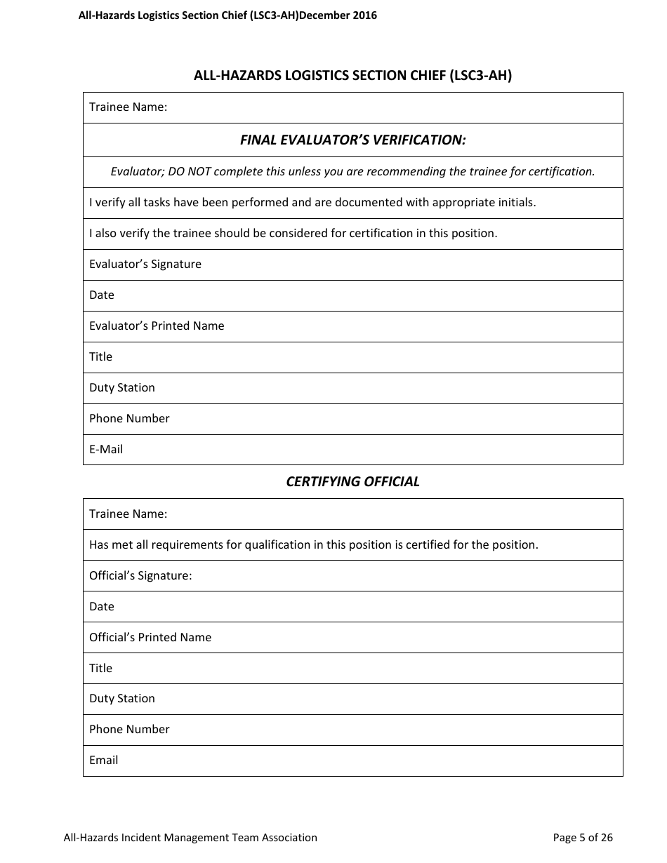 Task Book for the Position of Type 3 All-hazards Logistics Section Chief (Lsc3-ah) - Washington, Page 5