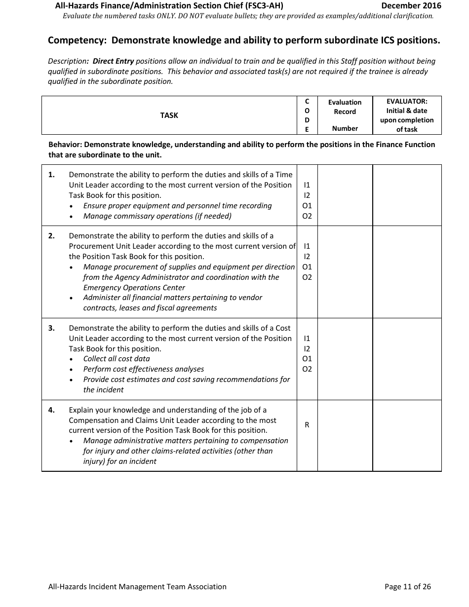 Task Book for the Position of Type 3 All-hazards Finance / Administration Section Chief (Fsc3-ah) - Washington, Page 11