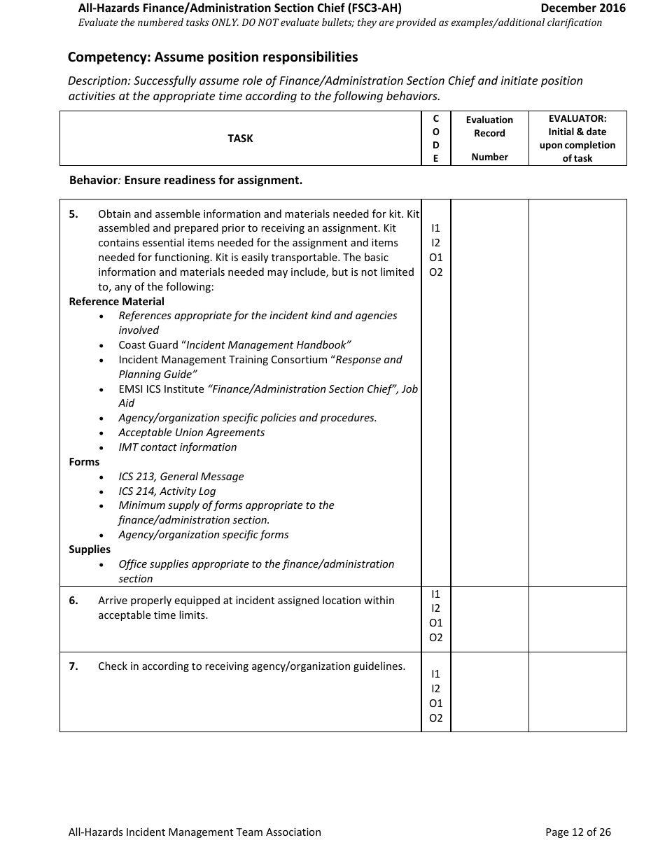 Task Book for the Position of Type 3 All-hazards Finance / Administration Section Chief (Fsc3-ah) - Washington, Page 12