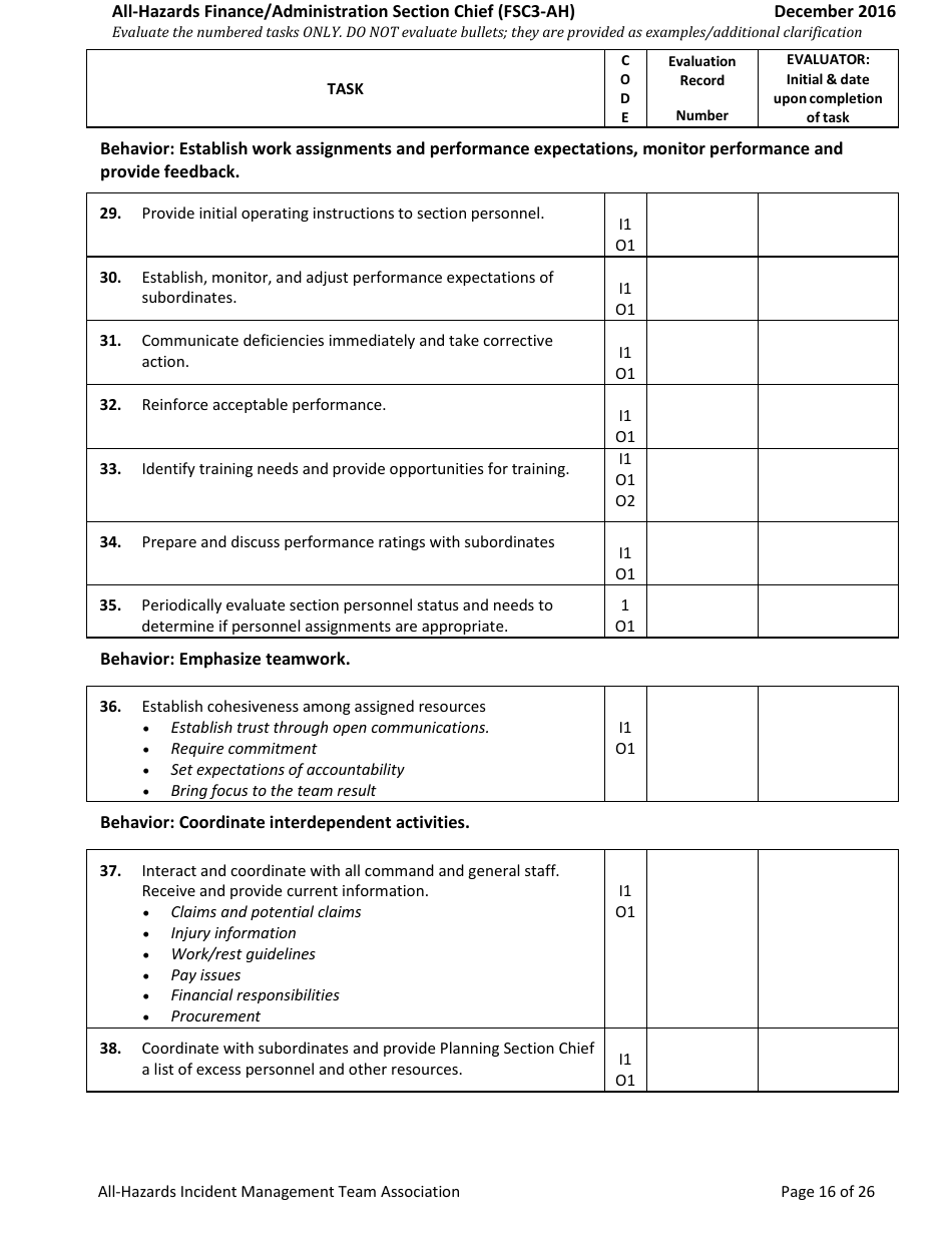 Task Book for the Position of Type 3 All-hazards Finance / Administration Section Chief (Fsc3-ah) - Washington, Page 16