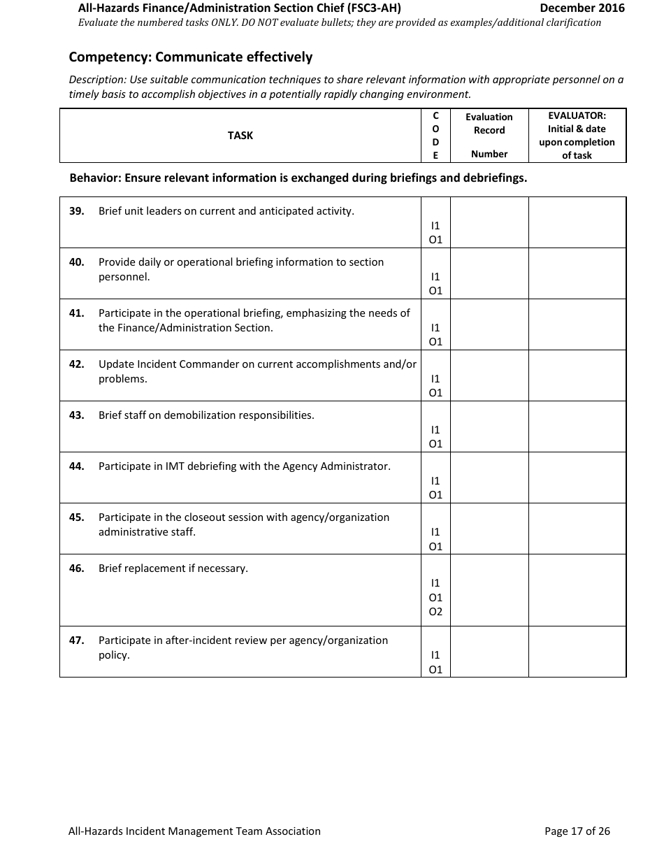 Task Book for the Position of Type 3 All-hazards Finance / Administration Section Chief (Fsc3-ah) - Washington, Page 17
