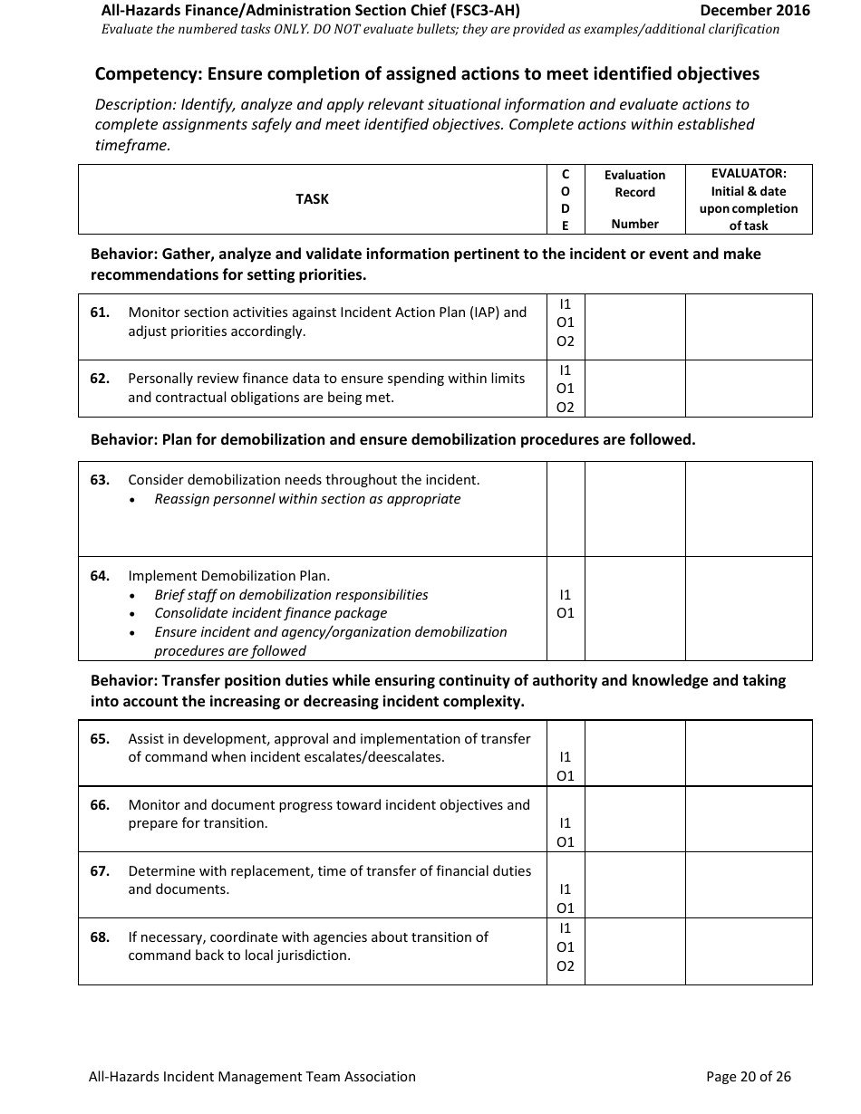 Task Book for the Position of Type 3 All-hazards Finance / Administration Section Chief (Fsc3-ah) - Washington, Page 20