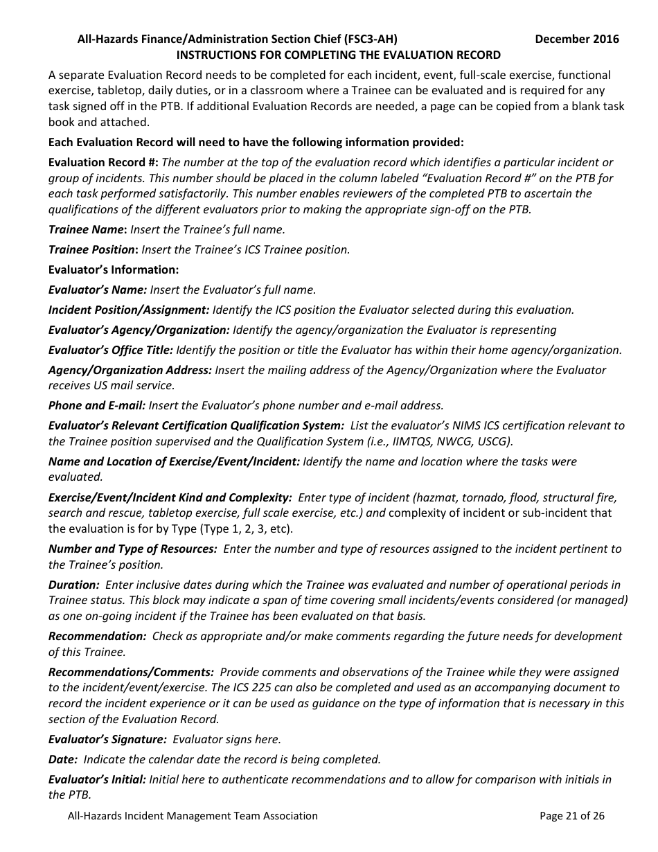Task Book for the Position of Type 3 All-hazards Finance / Administration Section Chief (Fsc3-ah) - Washington, Page 21
