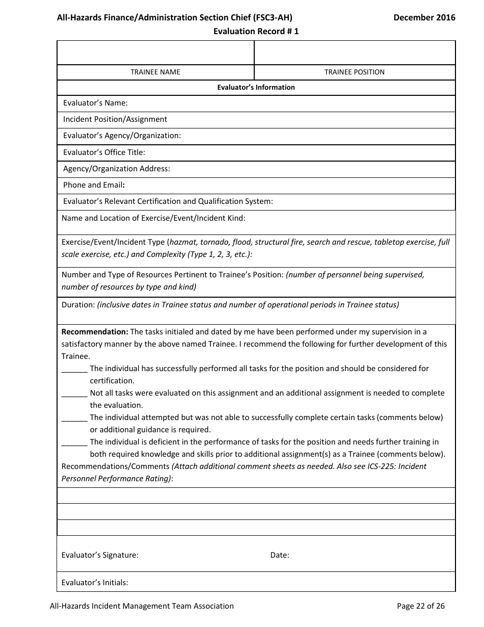 Task Book for the Position of Type 3 All-hazards Finance / Administration Section Chief (Fsc3-ah) - Washington, Page 22