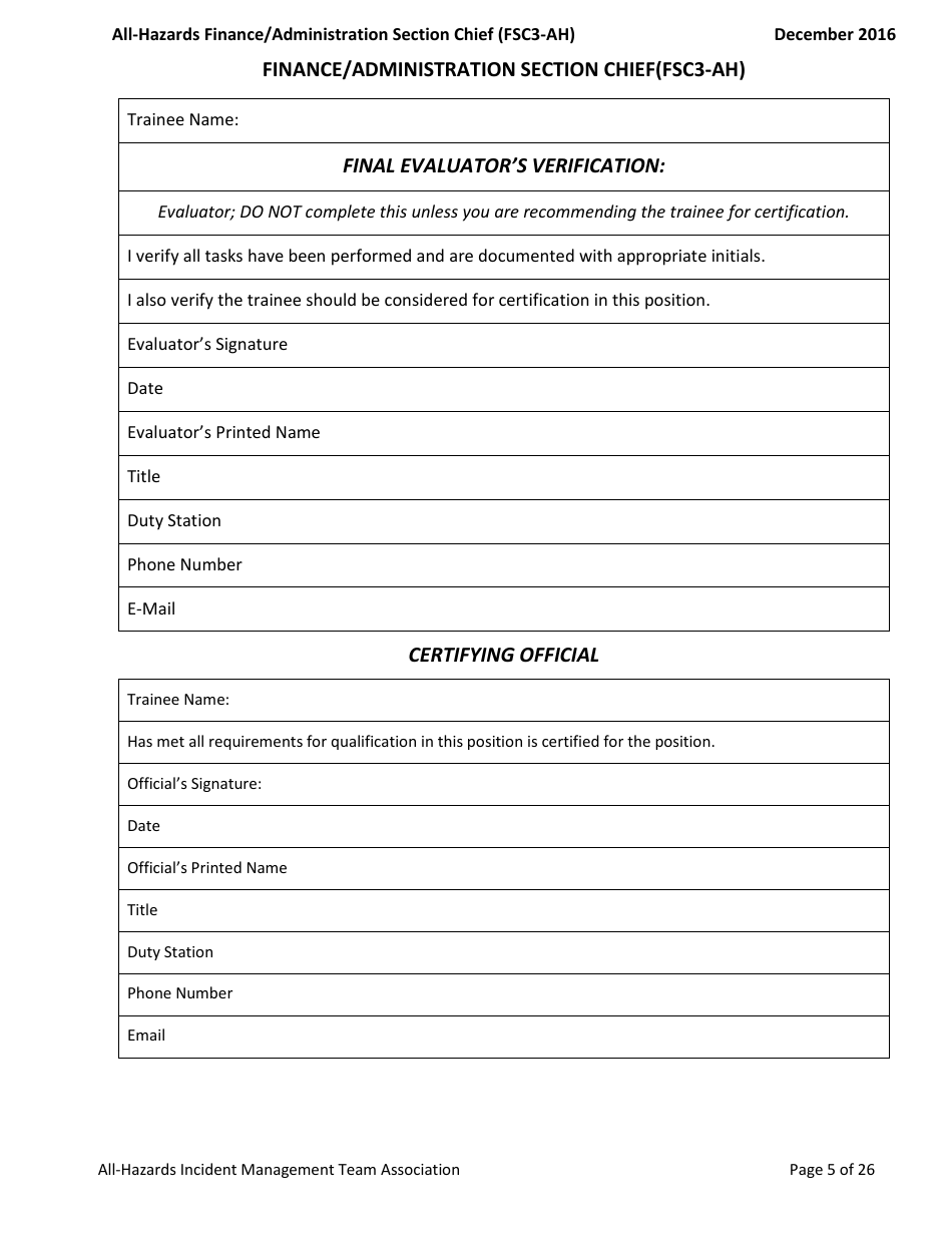 Task Book for the Position of Type 3 All-hazards Finance / Administration Section Chief (Fsc3-ah) - Washington, Page 5