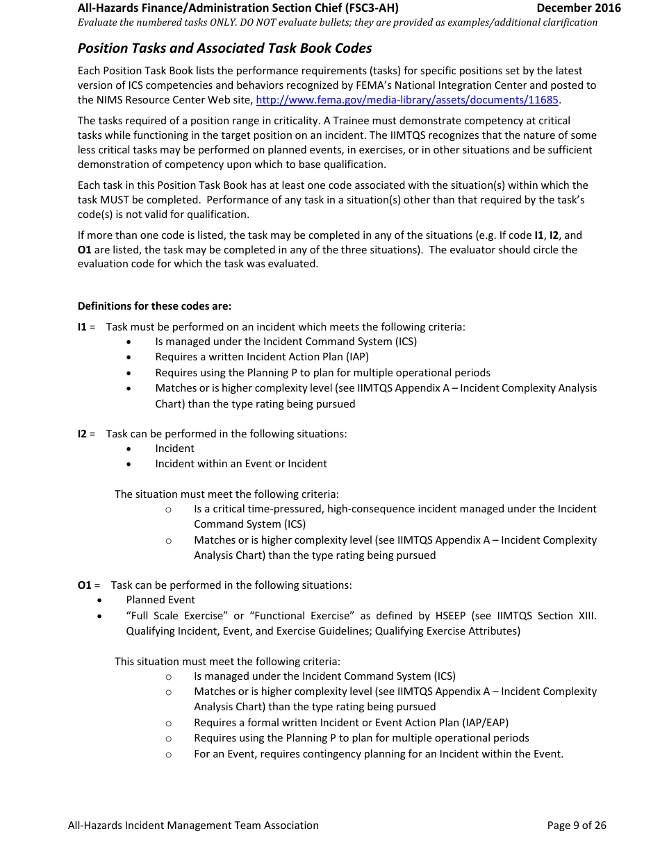 Task Book for the Position of Type 3 All-hazards Finance / Administration Section Chief (Fsc3-ah) - Washington, Page 9