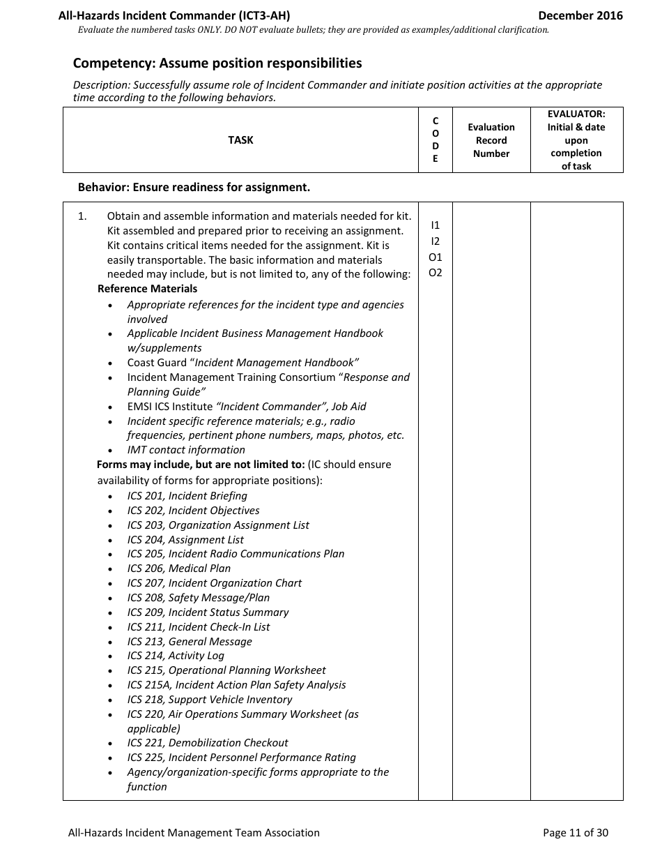 Task Book for the Position of Type 3 All-hazards Incident Commander (Ict3-ah) - Washington, Page 11