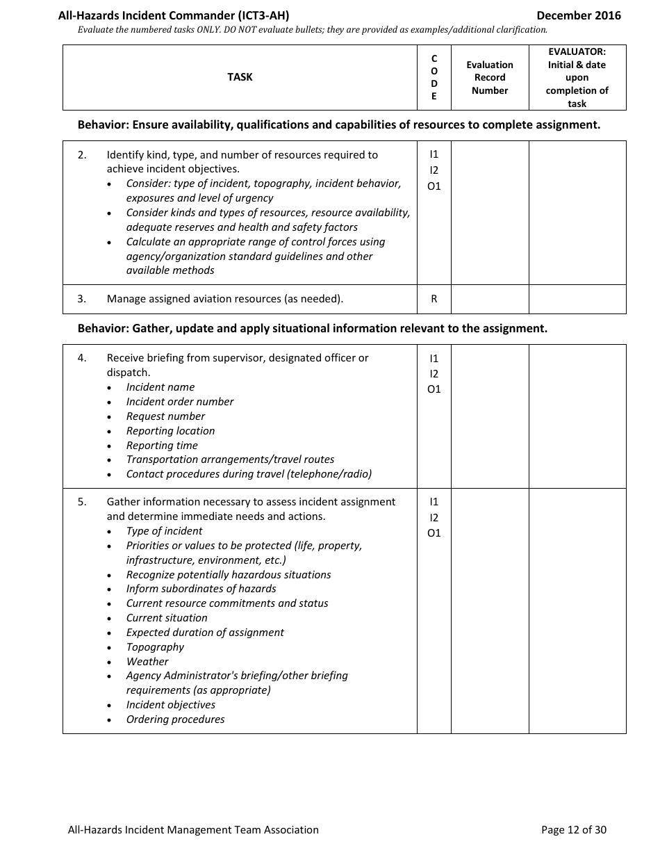 Task Book for the Position of Type 3 All-hazards Incident Commander (Ict3-ah) - Washington, Page 12