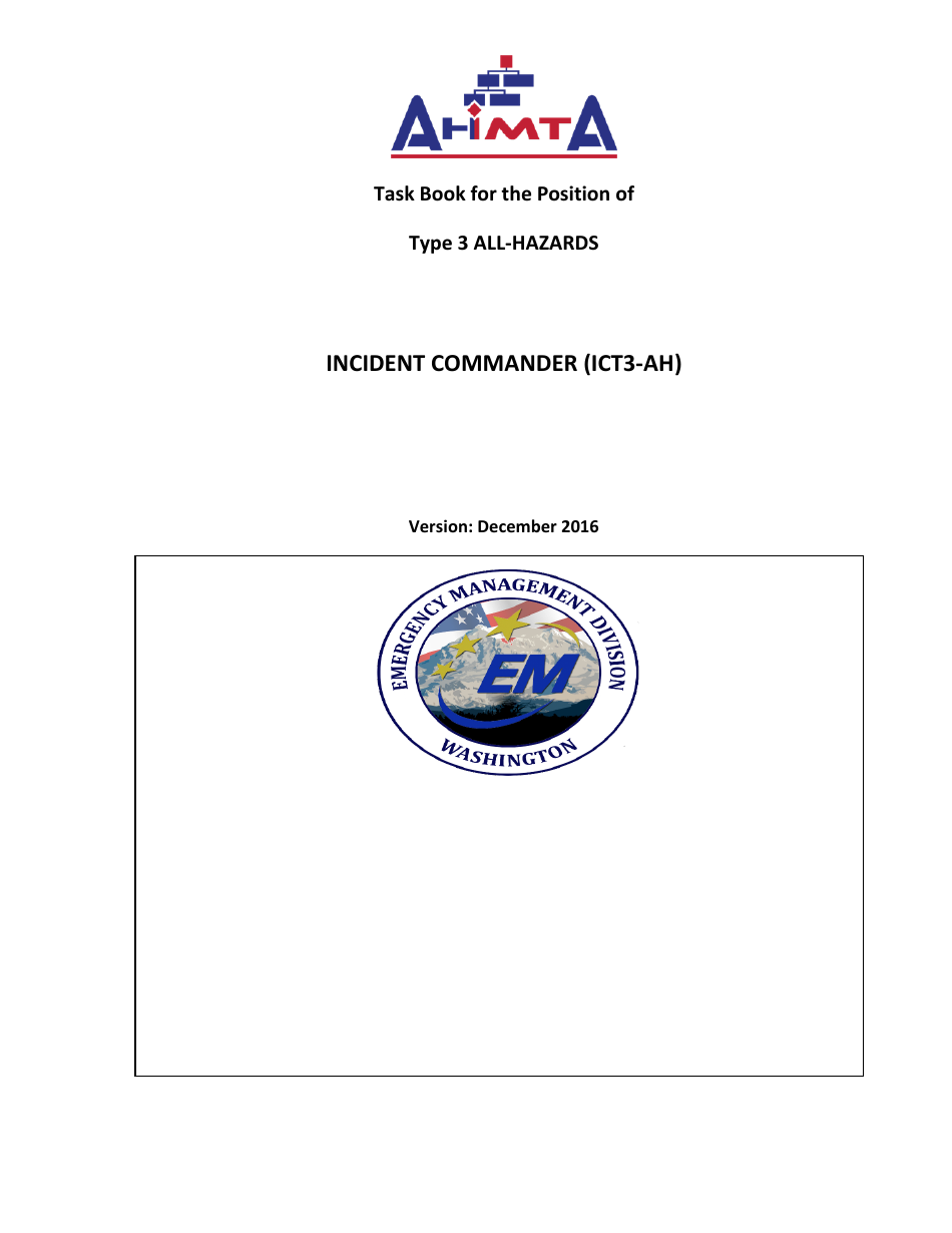 Task Book for the Position of Type 3 All-hazards Incident Commander (Ict3-ah) - Washington, Page 1