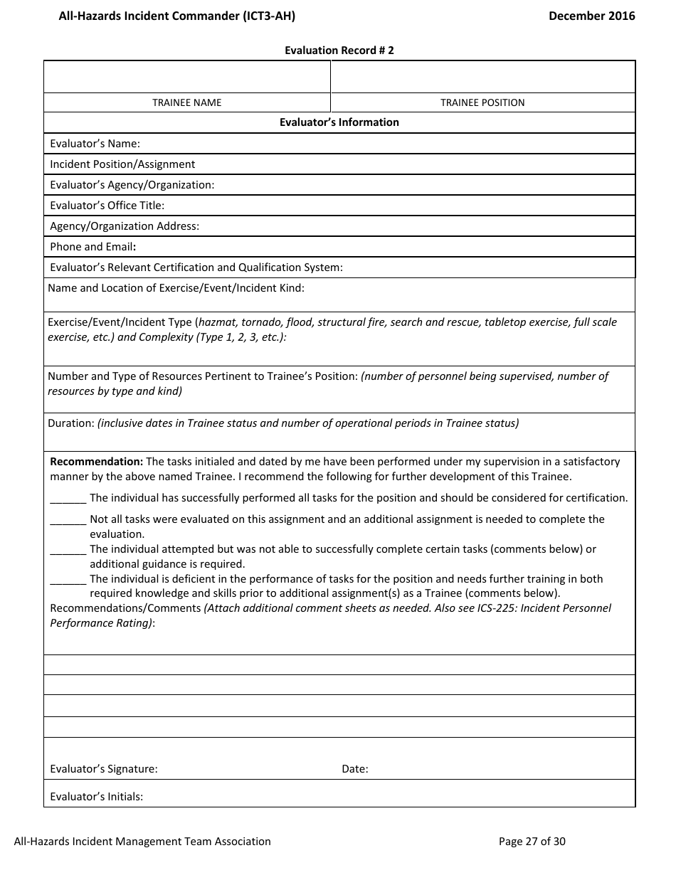 Task Book for the Position of Type 3 All-hazards Incident Commander (Ict3-ah) - Washington, Page 27