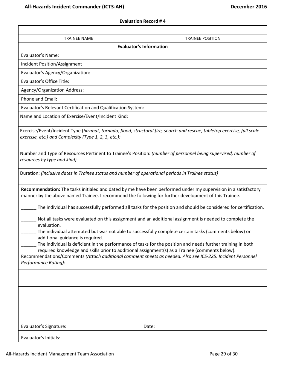 Task Book for the Position of Type 3 All-hazards Incident Commander (Ict3-ah) - Washington, Page 29
