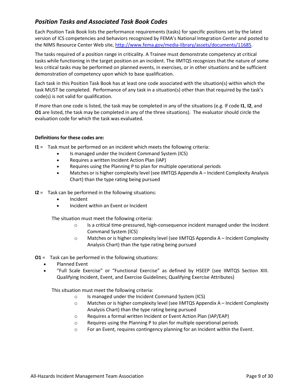 Task Book for the Position of Type 3 All-hazards Incident Commander (Ict3-ah) - Washington, Page 9